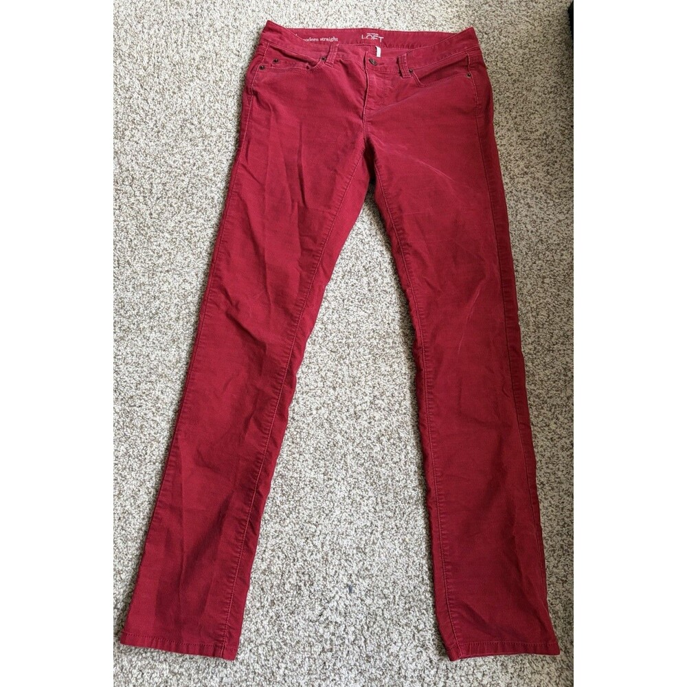 Women's LOFT Red Corduroy Stretch Modern Straight Leg Pants Sz 27 / 4